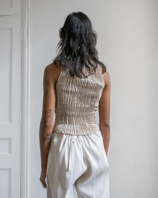 PLISSÉ SATIN SILK CAMI TOP
