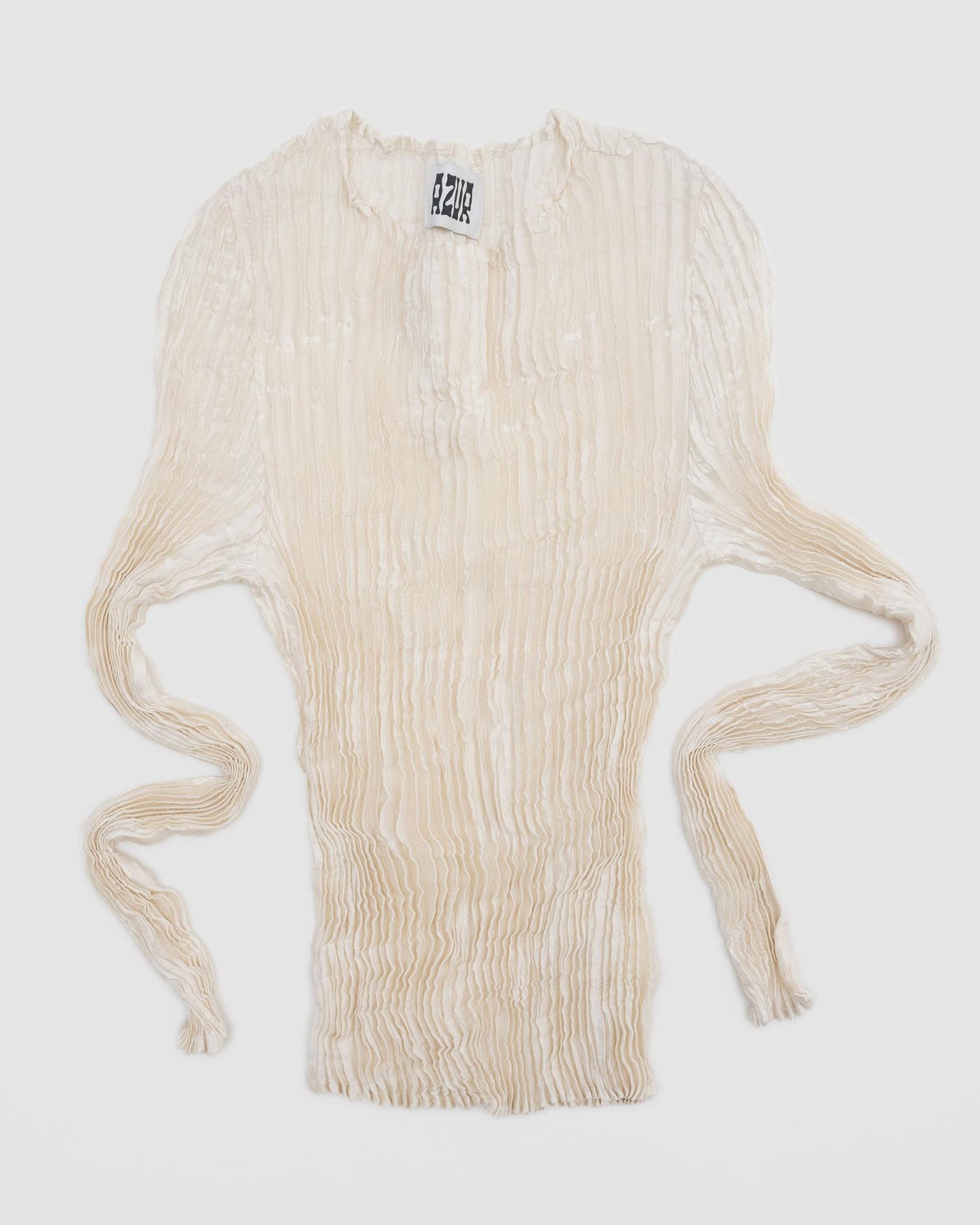 PLISSÉ SATIN SILK LONG SLEEVE TOP