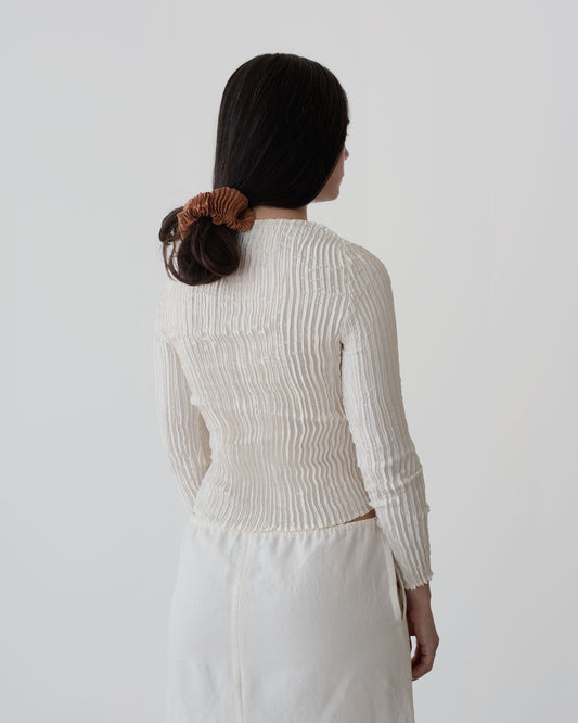 PLISSÉ SATIN SILK LONG SLEEVE TOP