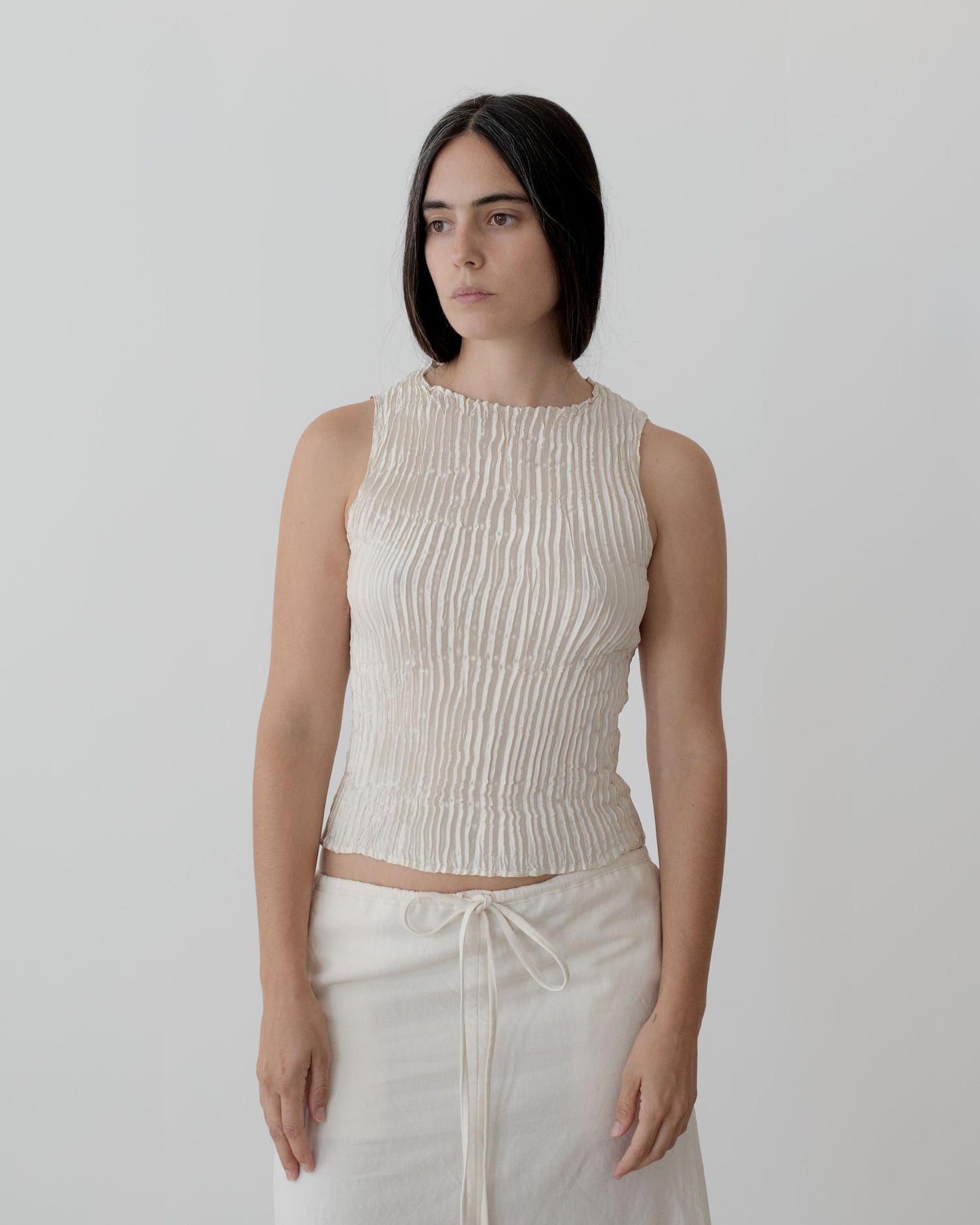 PLISSÉ SATIN SILK TANK TOP