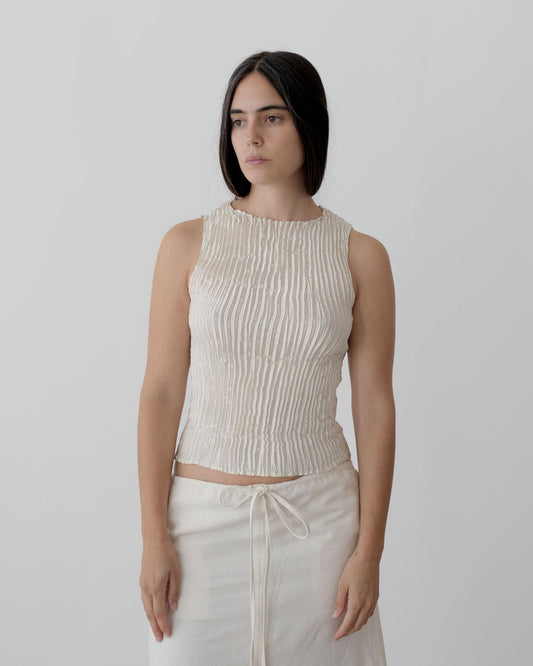 PLISSÉ SATIN SILK TANK TOP