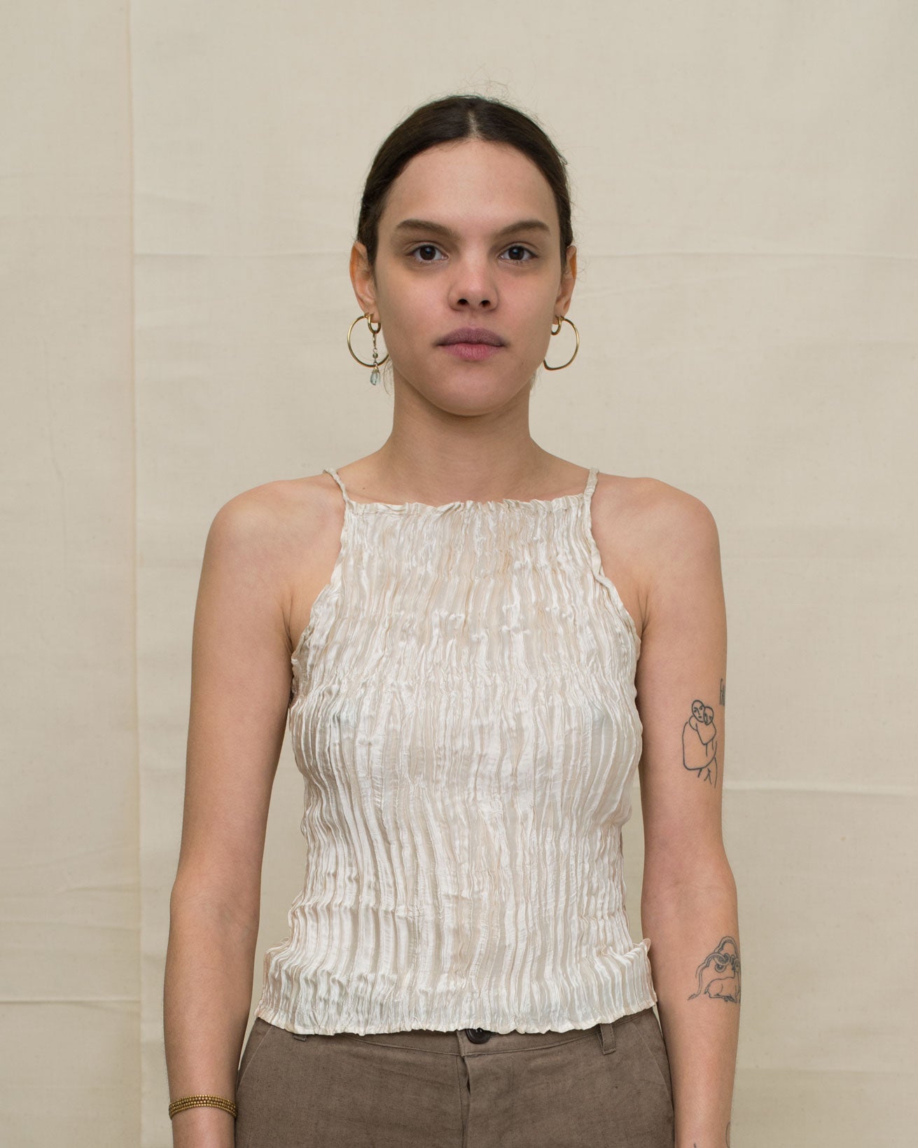 PLISSÉ SATIN SILK CAMI TOP